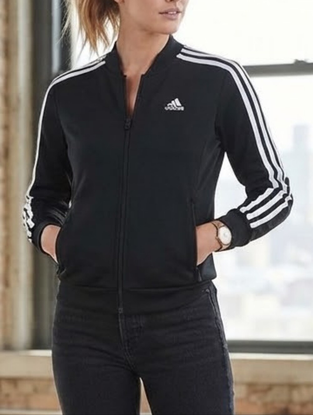 Adidas Primegreen Black White 3-Stripes Tricot Full-Zip Track Jacket Small